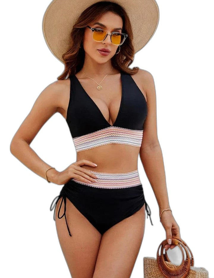 Stylish Bikini for Women with V Neck Sleeveless High Waisted Vacation Style