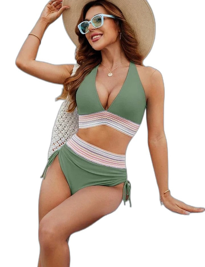 Stylish Bikini for Women with V Neck Sleeveless High Waisted Vacation Style