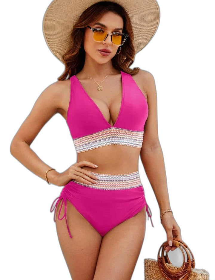 Stylish Bikini for Women with V Neck Sleeveless High Waisted Vacation Style