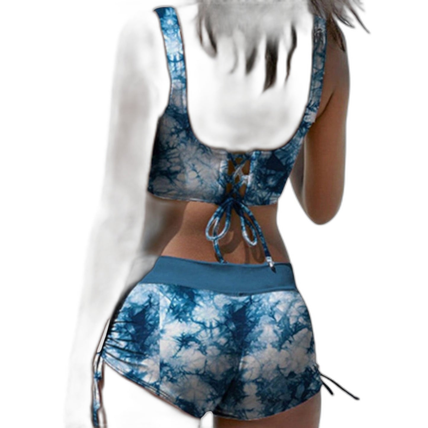 Stylish Bikini for Women with V Neck Sleeveless Ruched Vacation Style