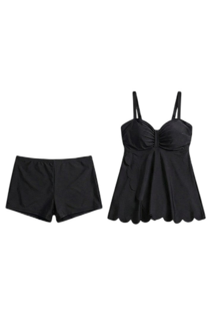 Stylish Black Bikini for Women with Sweetheart Sleeveless Tiered Vacation Style