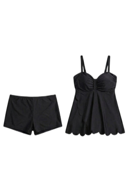 Stylish Black Bikini for Women with Sweetheart Sleeveless Tiered Vacation Style