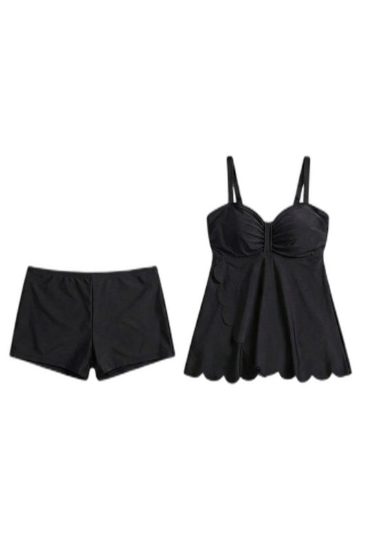 Stylish Black Bikini for Women with Sweetheart Sleeveless Tiered Vacation Style