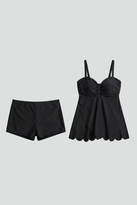 Stylish Black Bikini for Women with Sweetheart Sleeveless Tiered Vacation Style