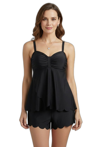 Stylish Black Bikini for Women with Sweetheart Sleeveless Tiered Vacation Style