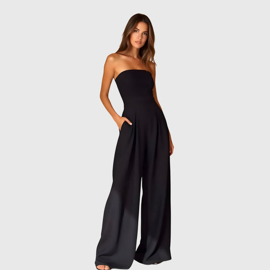 Stylish Black Jumpsuit for Women with Strapless Wide Leg Pockets Party Style