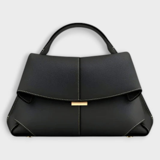 Stylish Black Leather Satchel Bag for Women with Top Handle Office Style