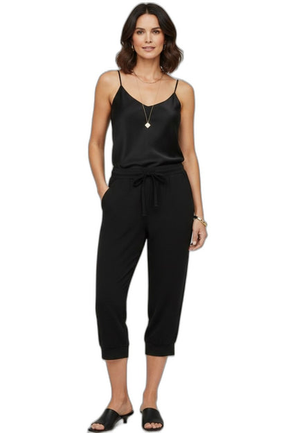 Stylish Black Pants for Women with High Waisted Drawstring Pockets Lounge Style