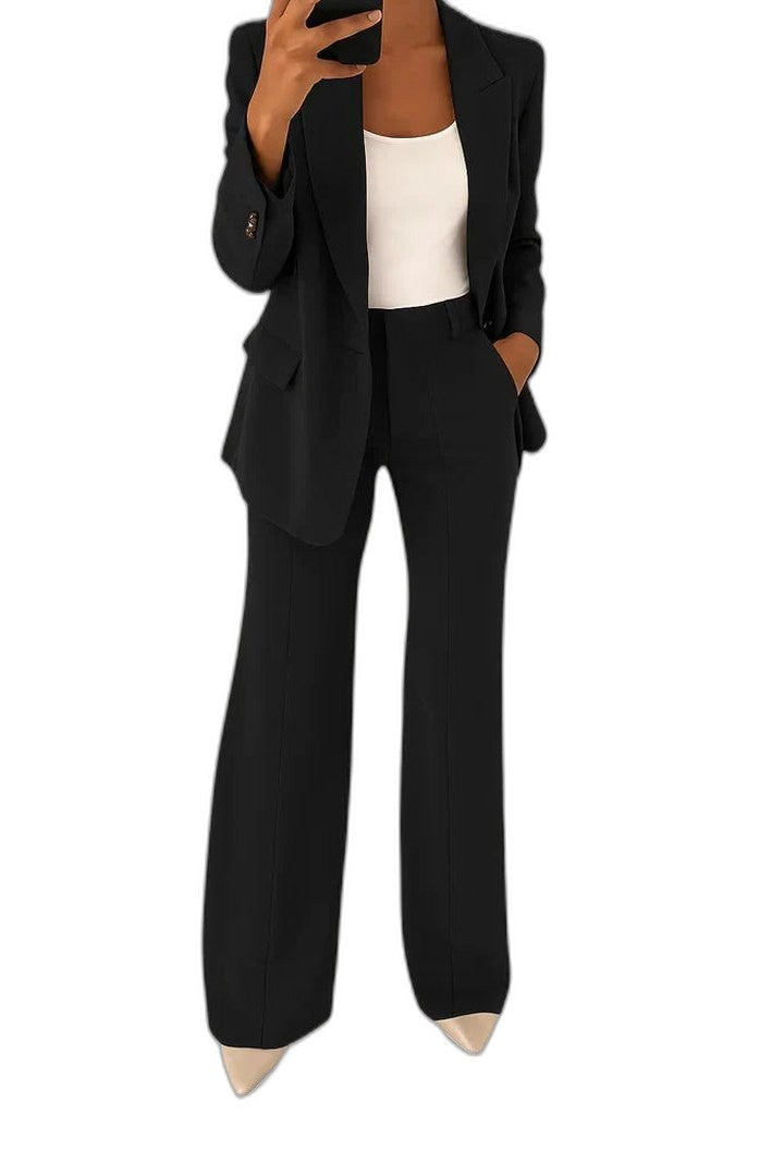 Stylish Black Two Piece Set for Women with Wide Leg Office Style