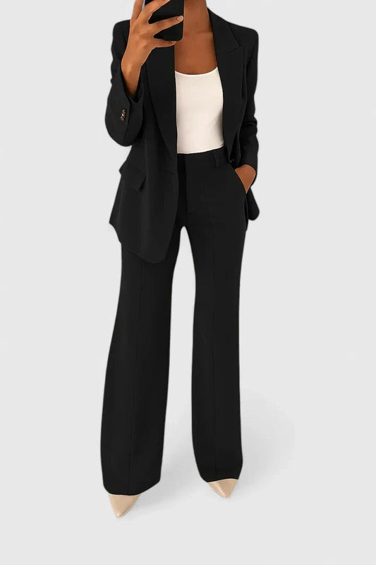 Stylish Black Two Piece Set for Women with Wide Leg Office Style