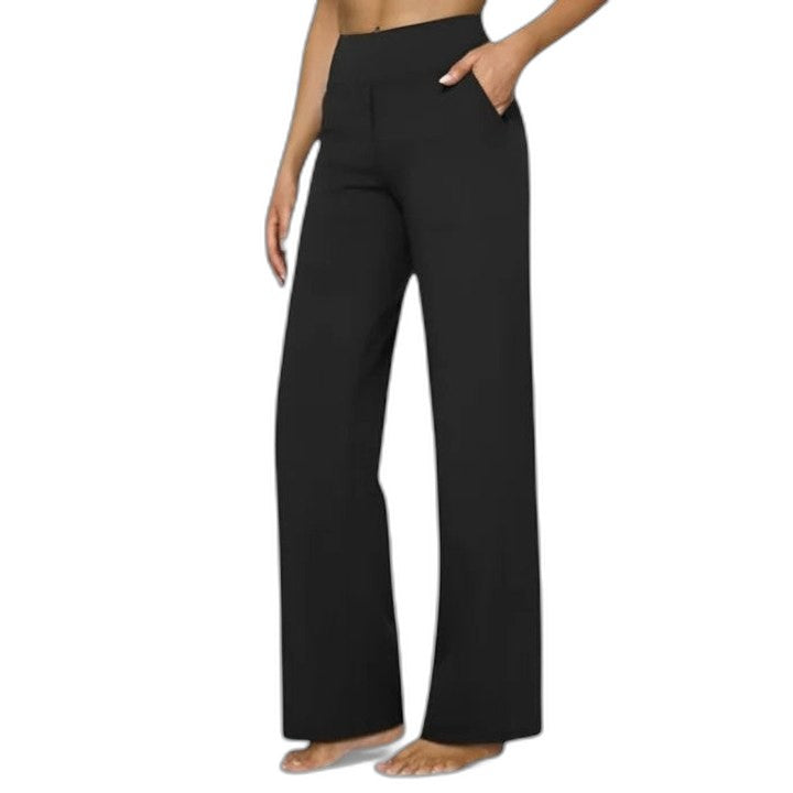 Stylish Black Wide Leg Pants for Women with High Waisted Pockets Office Style