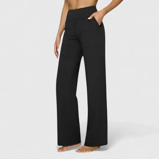 Stylish Black Wide Leg Pants for Women with High Waisted Pockets Office Style