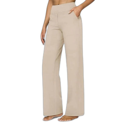 Stylish Black Wide Leg Pants for Women with High Waisted Pockets Office Style