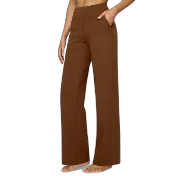 Stylish Black Wide Leg Pants for Women with High Waisted Pockets Office Style