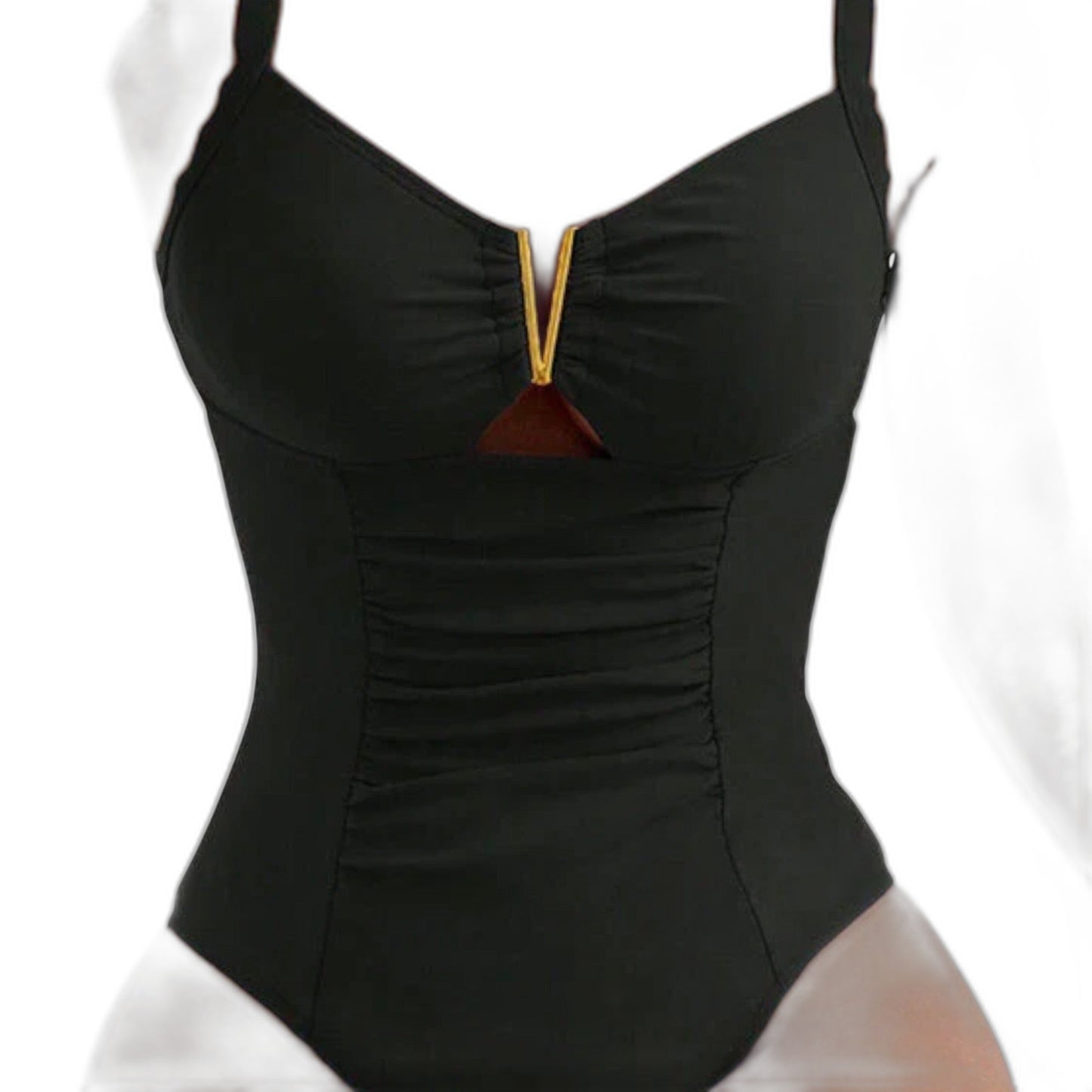 Stylish Blue Swimsuit for Women with V Neck Sleeveless Ruched Cutout Vacation Style