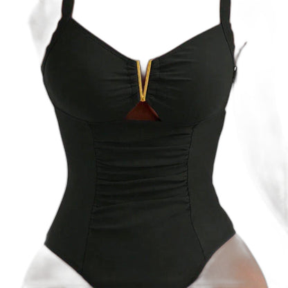 Stylish Blue Swimsuit for Women with V Neck Sleeveless Ruched Cutout Vacation Style