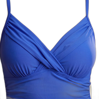 Stylish Blue Swimsuit for Women with V Neck Spaghetti Strap Ruched Vacation Style