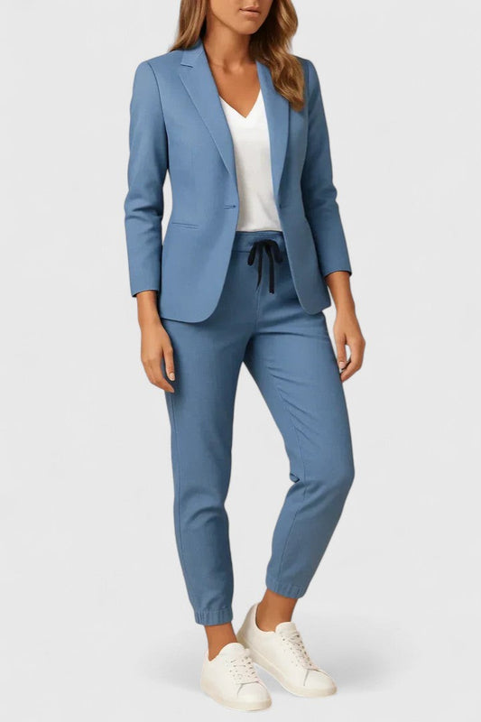 Stylish Blue Two Piece Set for Women with Button Front Office Style