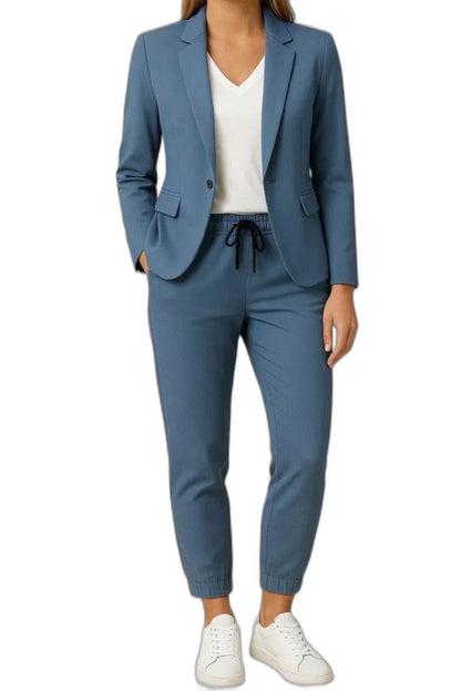 Stylish Blue Two Piece Set for Women with Button Front Office Style