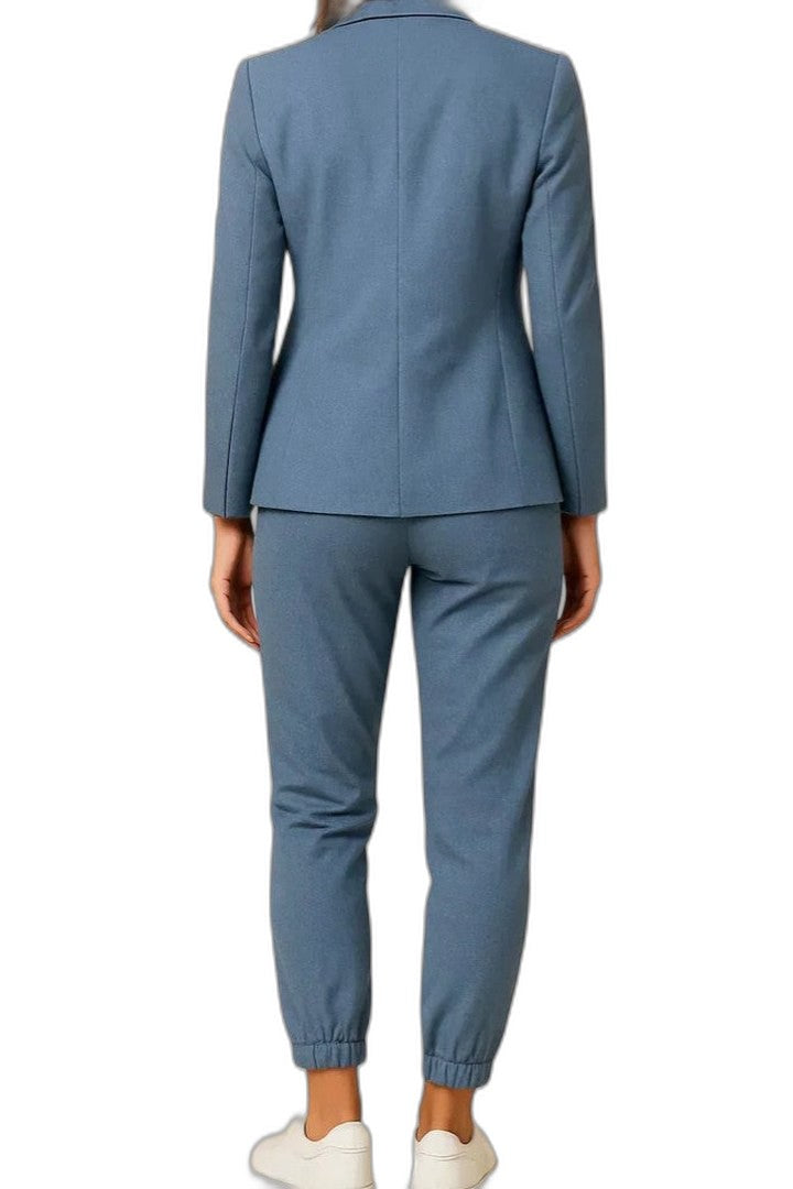 Stylish Blue Two Piece Set for Women with Button Front Office Style