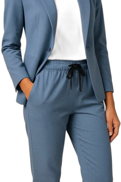 Stylish Blue Two Piece Set for Women with Button Front Office Style