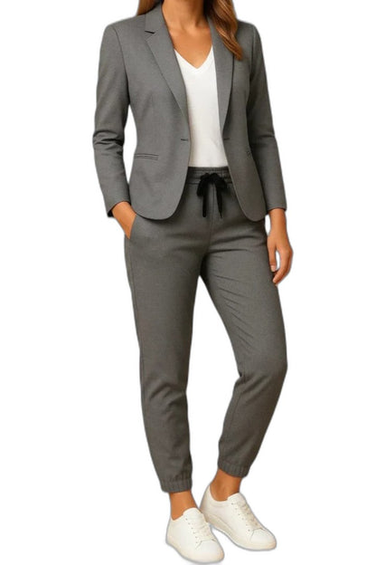 Stylish Blue Two Piece Set for Women with Button Front Office Style