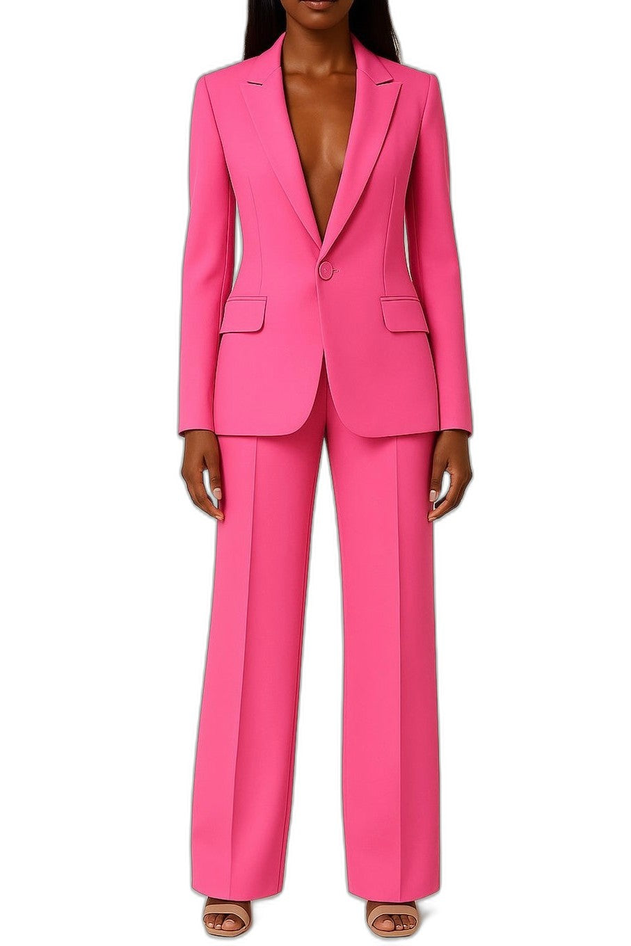 Stylish Blue Two Piece Set for Women with Button Front Wide Leg Pockets Office Style