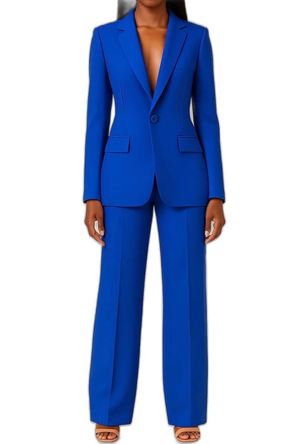 Stylish Blue Two Piece Set for Women with Button Front Wide Leg Pockets Office Style
