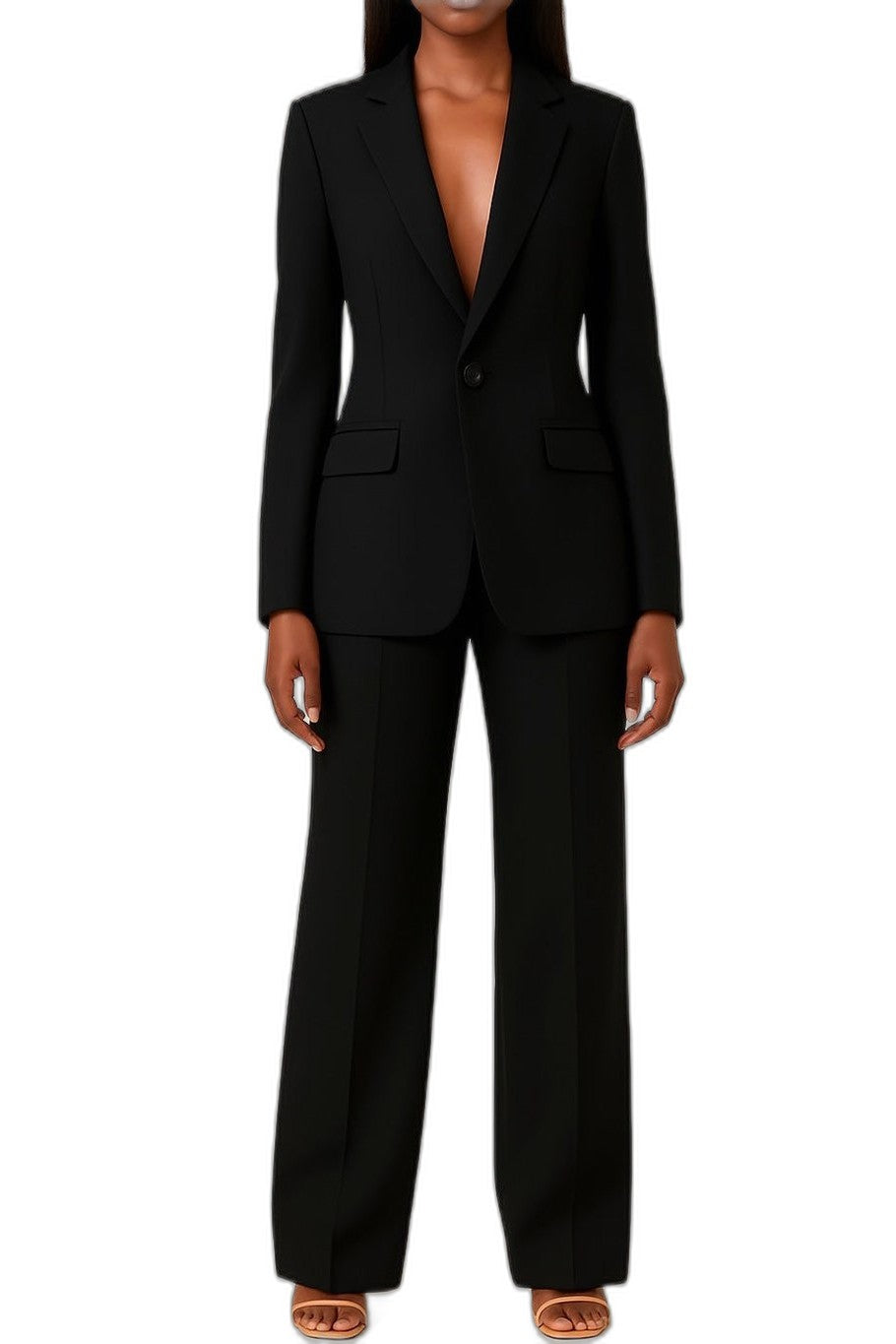 Stylish Blue Two Piece Set for Women with Button Front Wide Leg Pockets Office Style