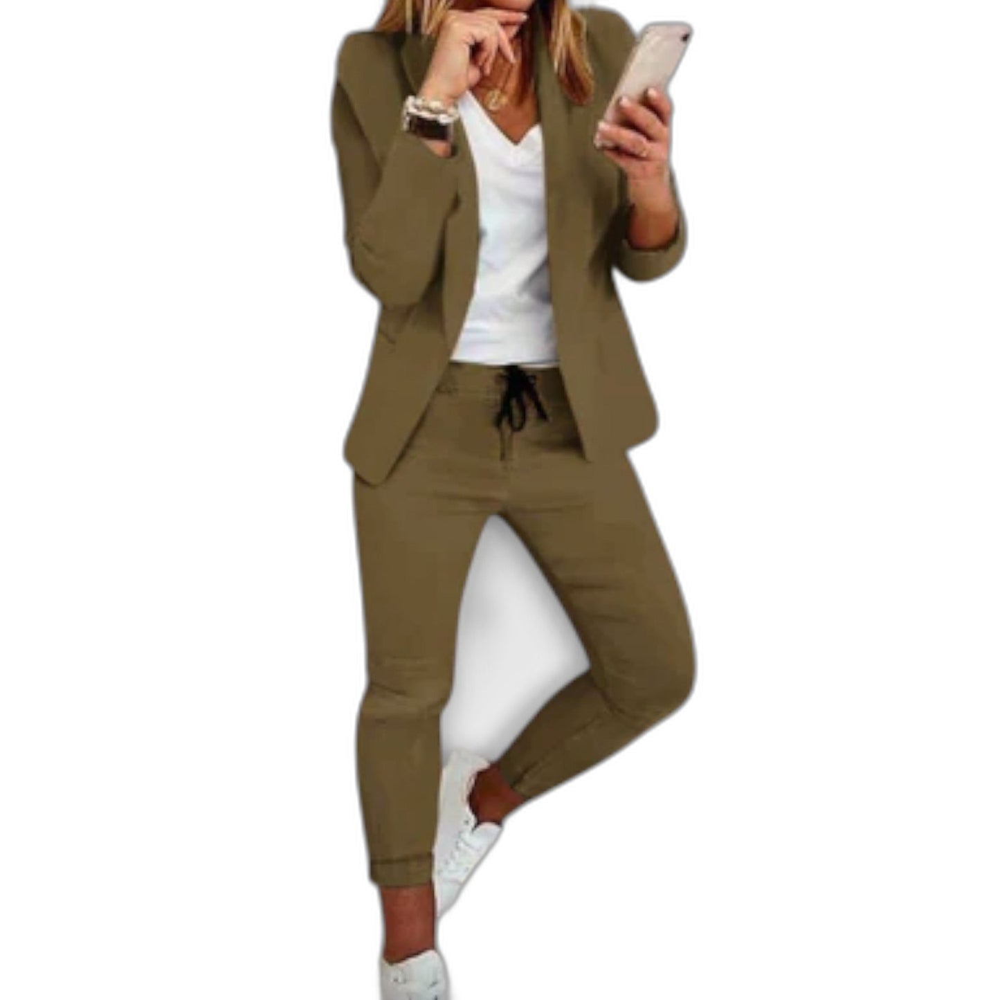 Stylish Blue Two Piece Set for Women with Collared Button Front Office Style
