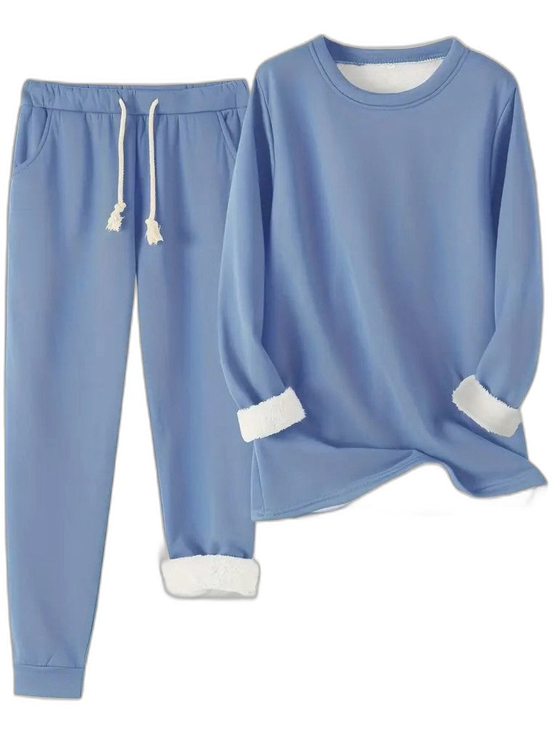 Stylish Blue Two Piece Set for Women with Pockets Lounge Style