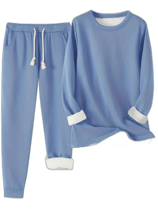 Stylish Blue Two Piece Set for Women with Pockets Lounge Style