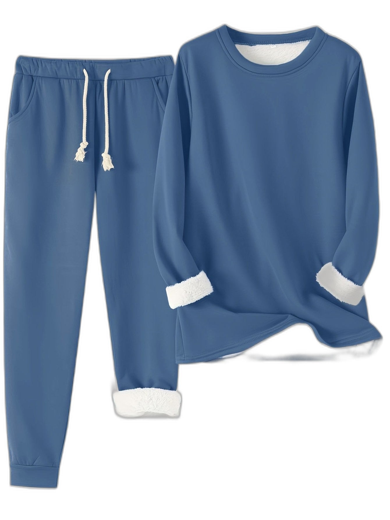 Stylish Blue Two Piece Set for Women with Pockets Lounge Style