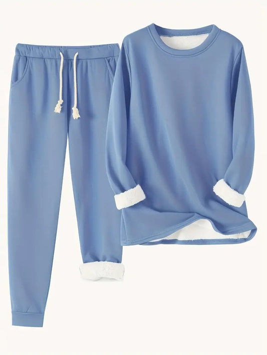 Stylish Blue Two Piece Set for Women with Pockets Lounge Style