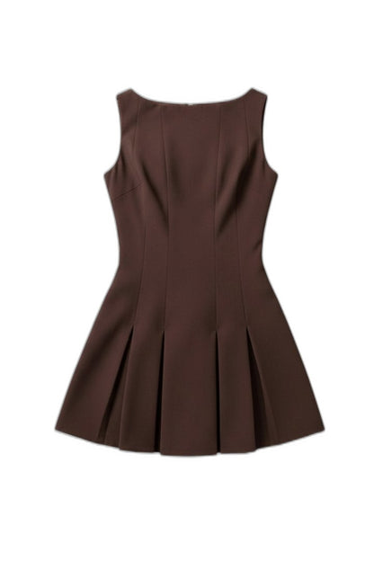 Stylish Brown Swimsuit for Women with Square Neck Sleeveless Pleated Vacation Style