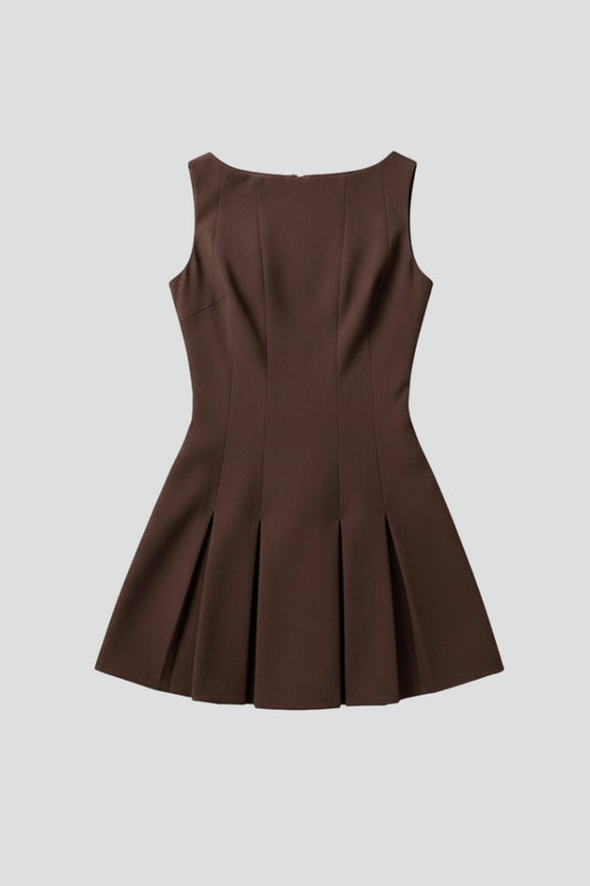 Stylish Brown Swimsuit for Women with Square Neck Sleeveless Pleated Vacation Style