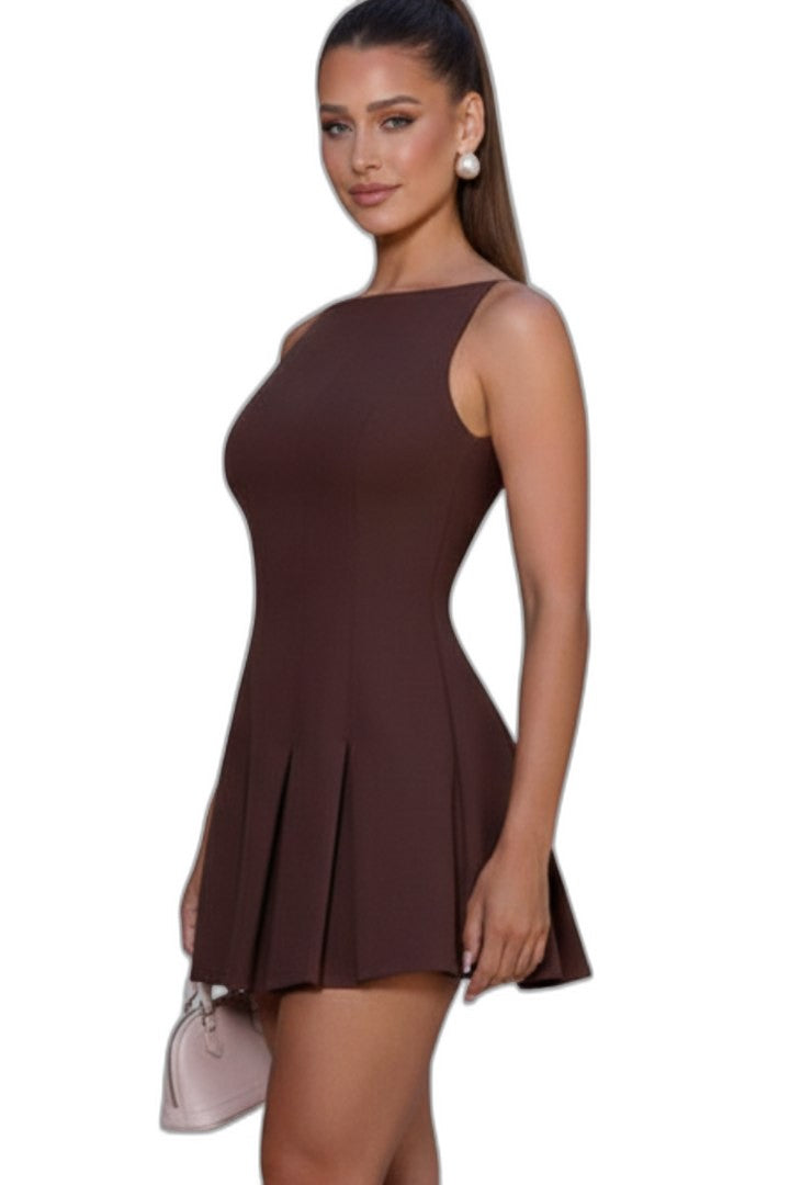 Stylish Brown Swimsuit for Women with Square Neck Sleeveless Pleated Vacation Style