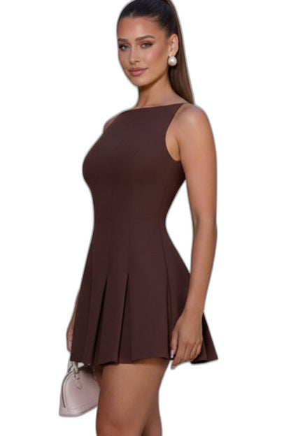 Stylish Brown Swimsuit for Women with Square Neck Sleeveless Pleated Vacation Style