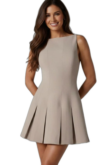 Stylish Brown Swimsuit for Women with Square Neck Sleeveless Pleated Vacation Style