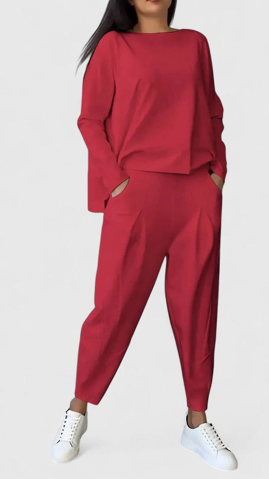 Stylish Burgundy Two Piece Set for Women with Pockets Lounge Style