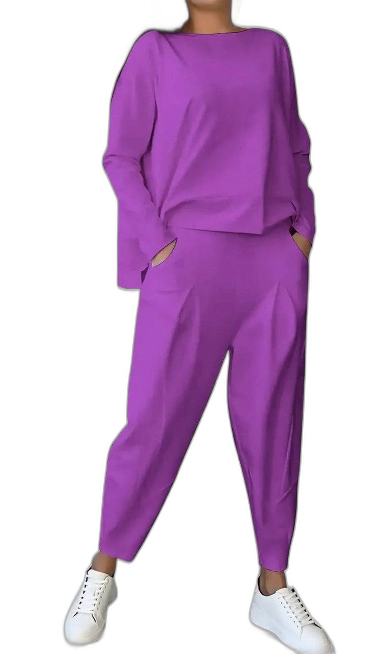 Stylish Burgundy Two Piece Set for Women with Pockets Lounge Style