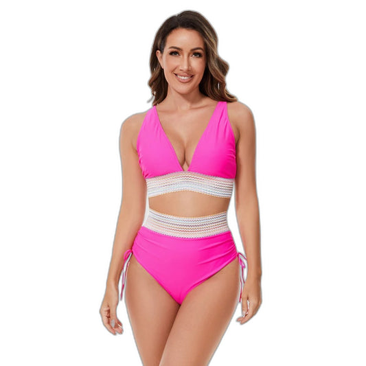 Stylish Color Block Bikini for Women with V Neck Sleeveless Vacation Style