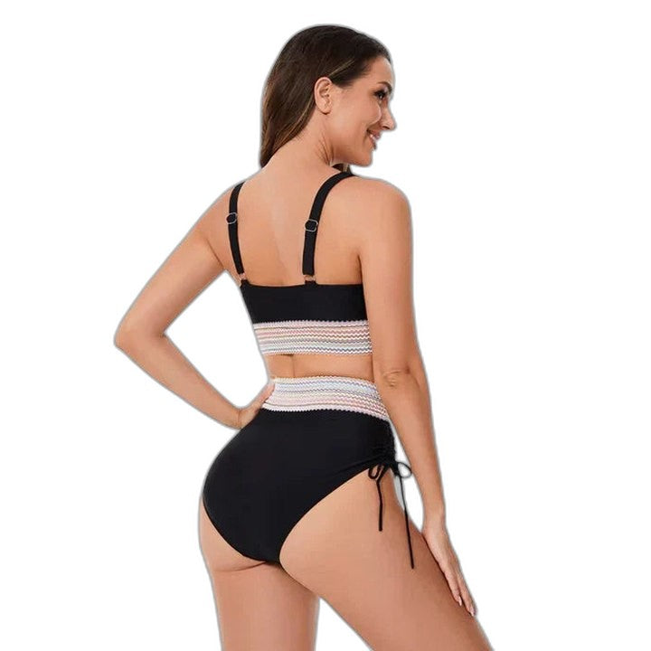 Stylish Color Block Bikini for Women with V Neck Sleeveless Vacation Style
