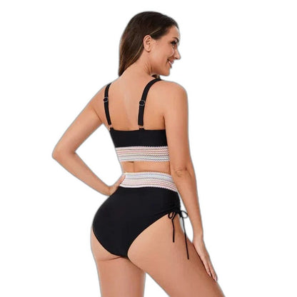 Stylish Color Block Bikini for Women with V Neck Sleeveless Vacation Style