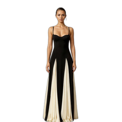 Stylish Color Block Jumpsuit for Women with Sweetheart Spaghetti Strap Pleated Wide Leg Party Style