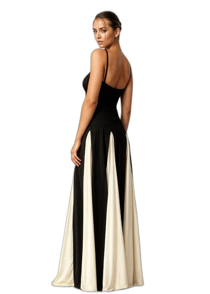 Stylish Color Block Jumpsuit for Women with Sweetheart Spaghetti Strap Pleated Wide Leg Party Style