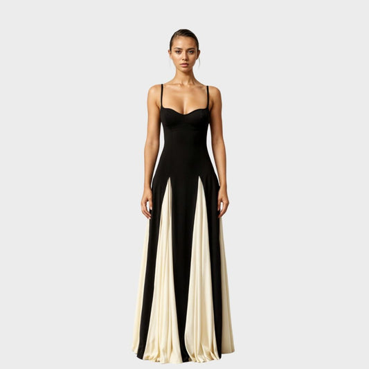 Stylish Color Block Jumpsuit for Women with Sweetheart Spaghetti Strap Pleated Wide Leg Party Style