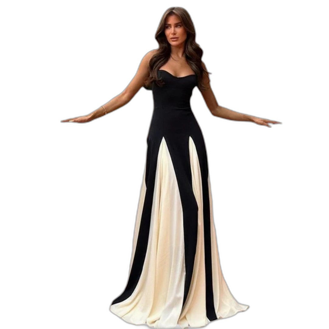 Stylish Color Block Jumpsuit for Women with Sweetheart Spaghetti Strap Pleated Wide Leg Party Style