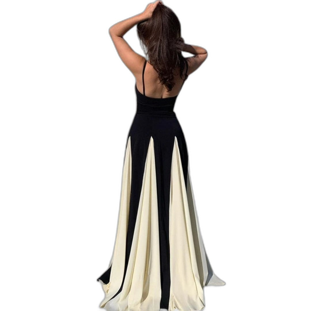 Stylish Color Block Jumpsuit for Women with Sweetheart Spaghetti Strap Pleated Wide Leg Party Style