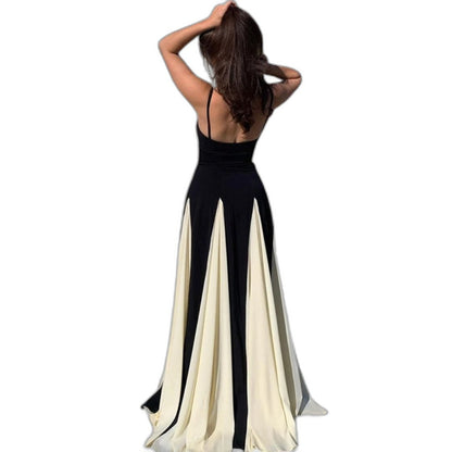 Stylish Color Block Jumpsuit for Women with Sweetheart Spaghetti Strap Pleated Wide Leg Party Style